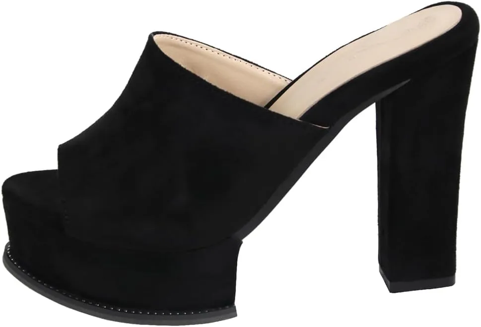 Women's Peep Toe Platform Chunky Block High Heels Sandals Fashion Slip On Mules Dressy Heeled Sandal