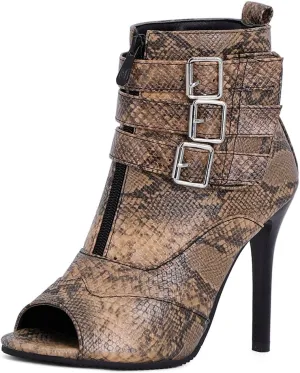 Women's Peep Toe Stilettos Heeled Sandals Boots Strappy Buckle High Heels Patry Dressy Ankle Booties