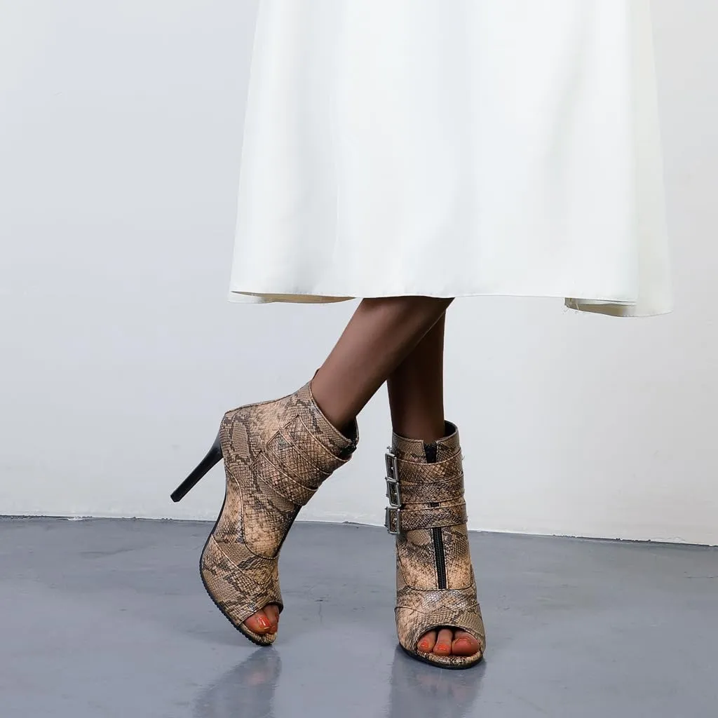Women's Peep Toe Stilettos Heeled Sandals Boots Strappy Buckle High Heels Patry Dressy Ankle Booties