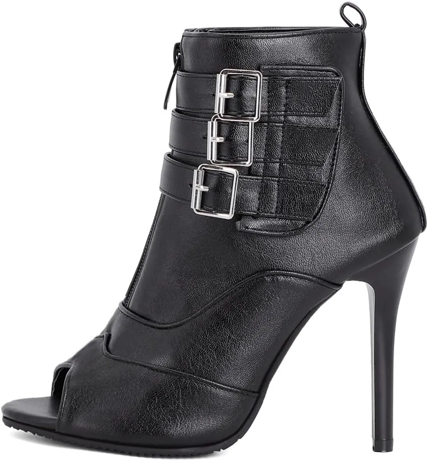 Women's Peep Toe Stilettos Heeled Sandals Boots Strappy Buckle High Heels Patry Dressy Ankle Booties
