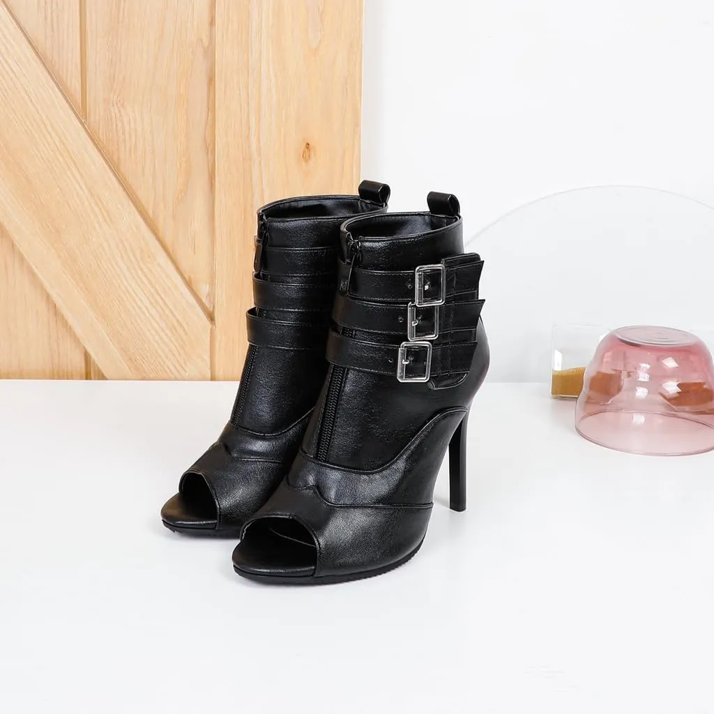 Women's Peep Toe Stilettos Heeled Sandals Boots Strappy Buckle High Heels Patry Dressy Ankle Booties
