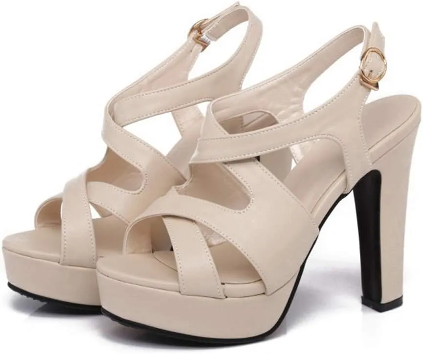 Women's Platform Chunky Heel Slingback Sandals Crisscross Strappy Open Toe Block High Heeled Sandal