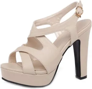 Women's Platform Chunky Heel Slingback Sandals Crisscross Strappy Open Toe Block High Heeled Sandal