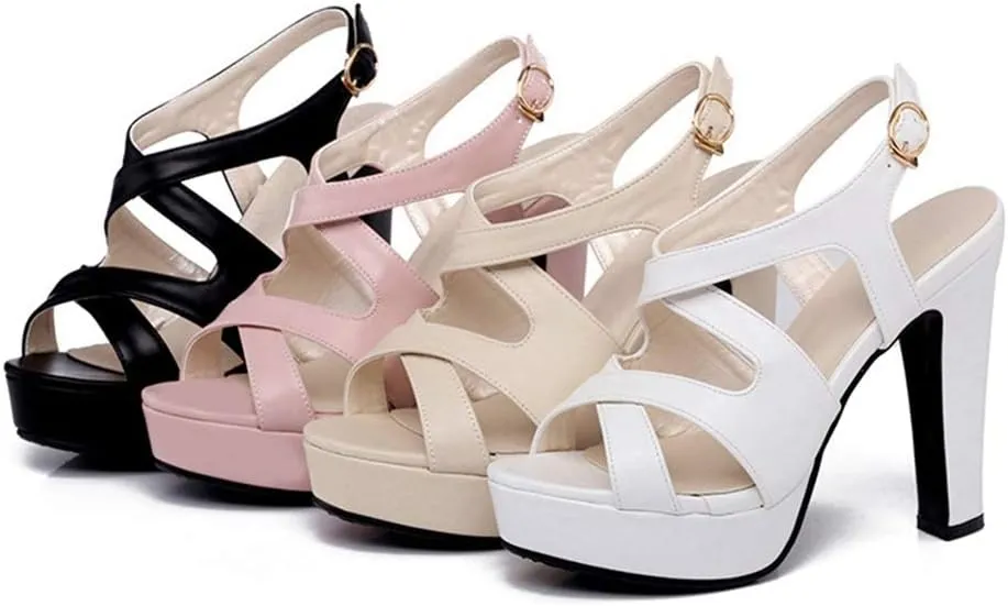 Women's Platform Chunky Heel Slingback Sandals Crisscross Strappy Open Toe Block High Heeled Sandal