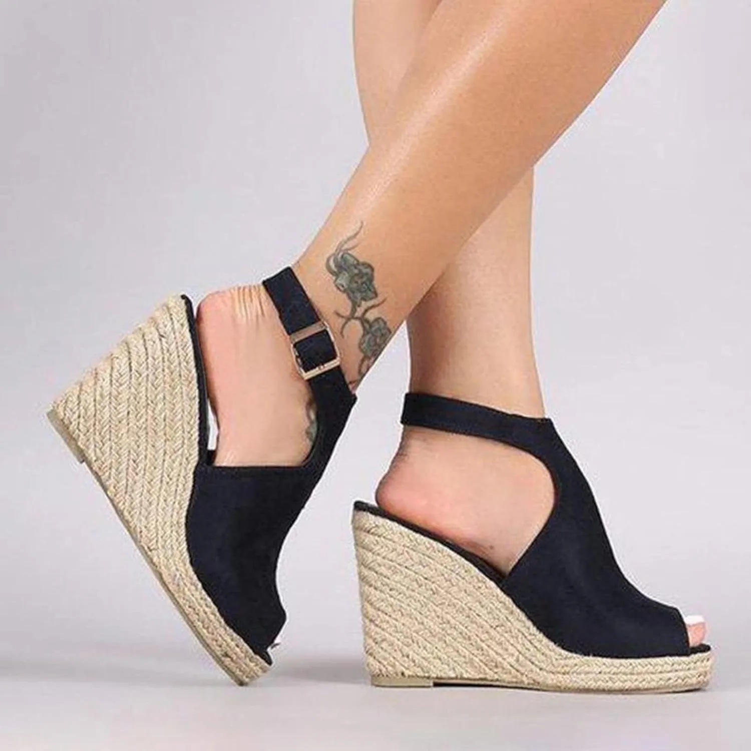 Women's Platform Espadrilles Wedge Sandals Open Toe Buckle Ankle Strap Espadrilles Comfortable Dressy Summer Shoes