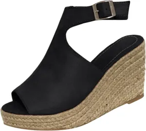 Women's Platform Espadrilles Wedge Sandals Open Toe Buckle Ankle Strap Espadrilles Comfortable Dressy Summer Shoes