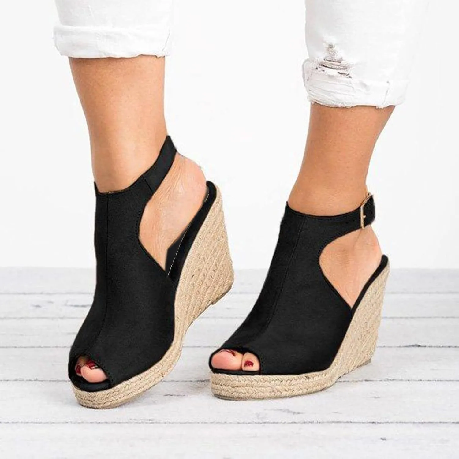 Women's Platform Espadrilles Wedge Sandals Open Toe Buckle Ankle Strap Espadrilles Comfortable Dressy Summer Shoes