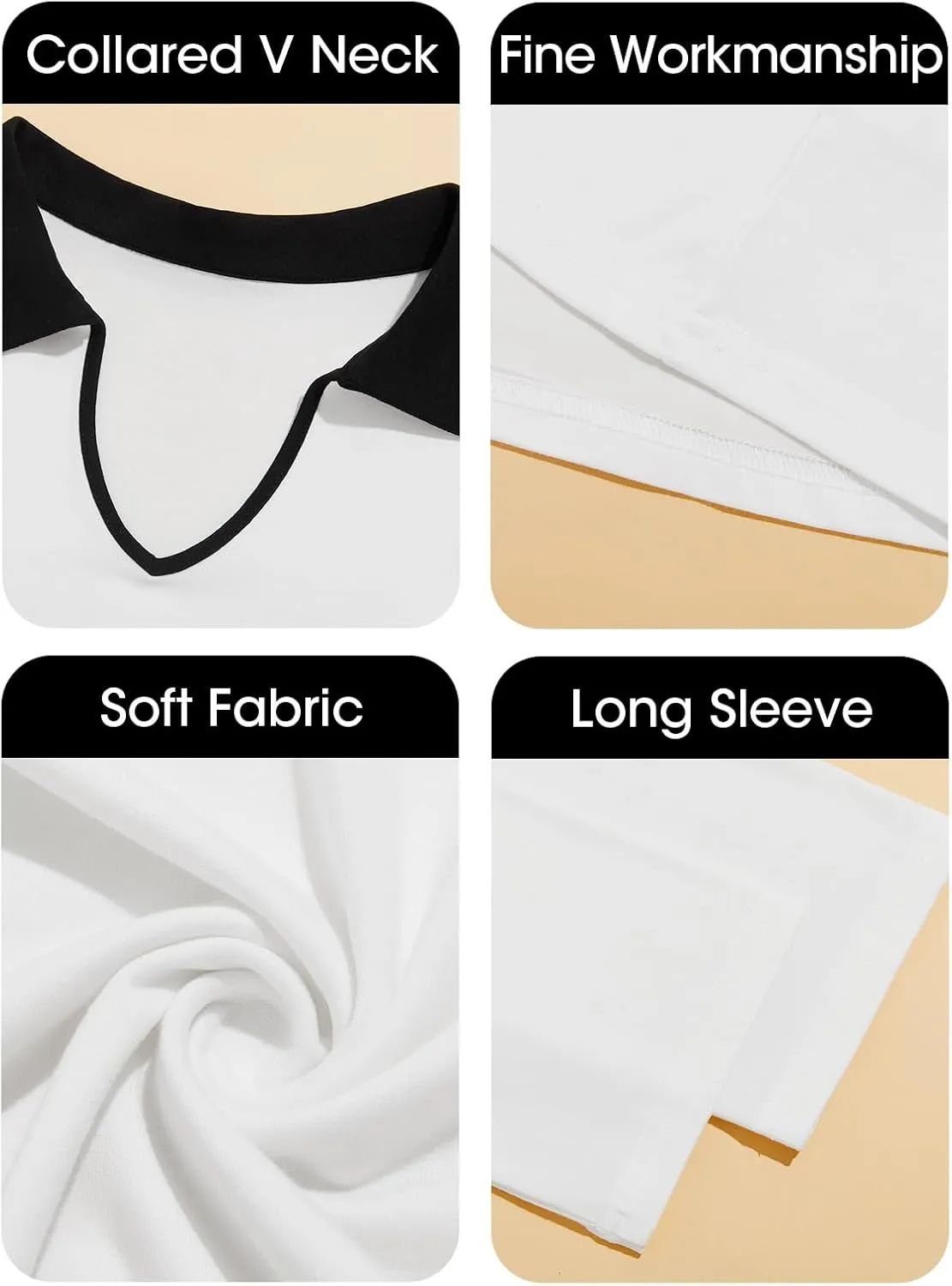 Womens Polo Shirts Fall Collared 3/4 Sleeve Tops Color Block Work Casual Blouses