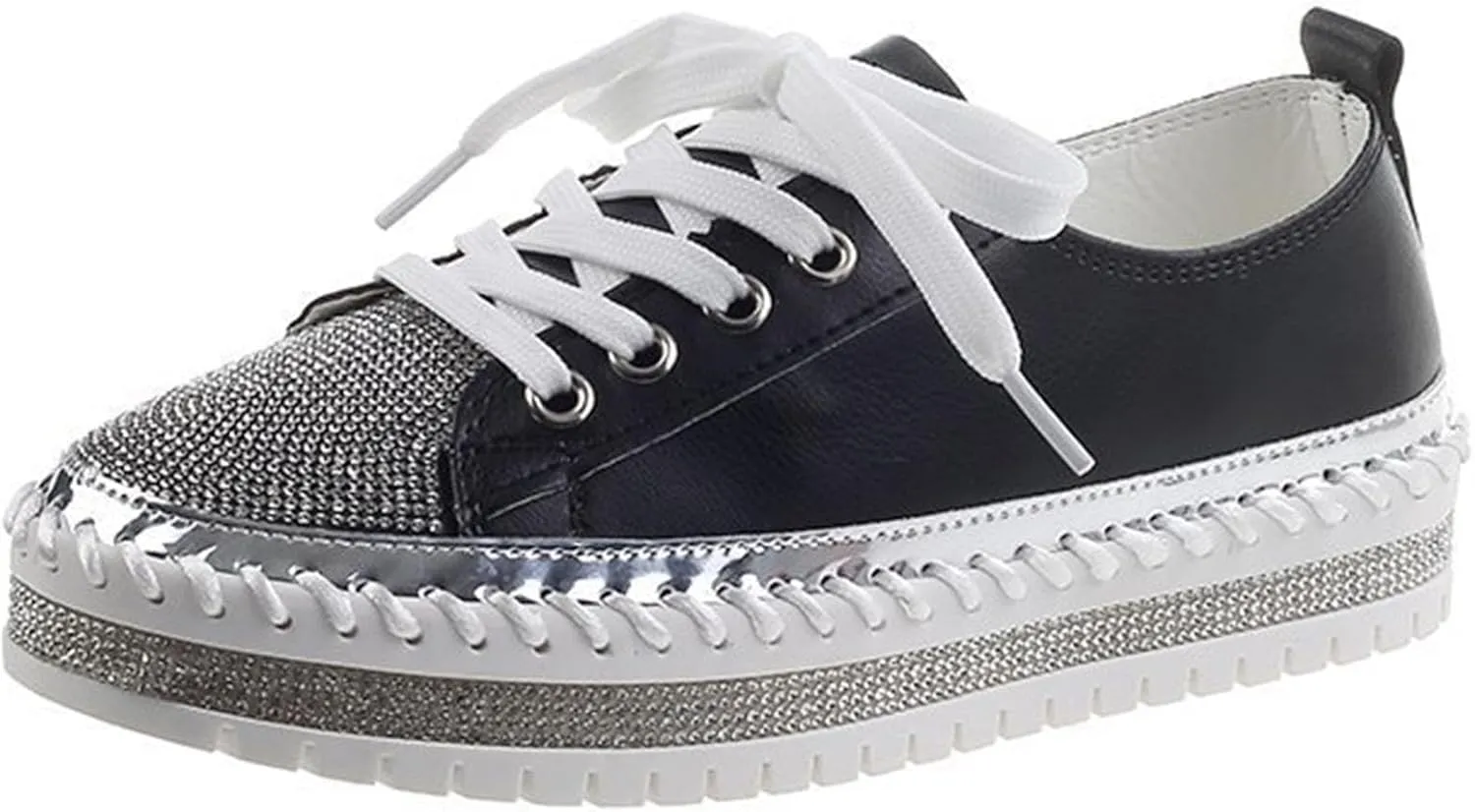 Women's Sequins Diamonds Flat Lace Up Fashion Sneakers Comfortable Shiny Dazzling Wedding Bridal Fashion Walking Shoes