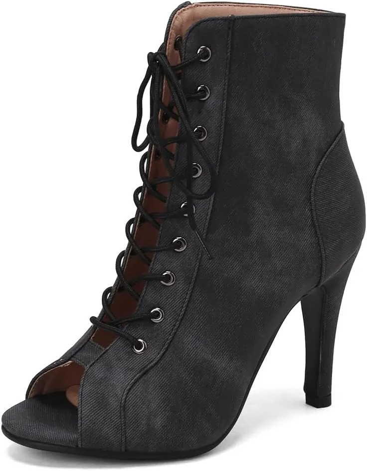 Women's Sexy Peep Toe Stilettos High Heels Ankle Booties Fashion Lace Up Dance Dressy Heeled Sandals