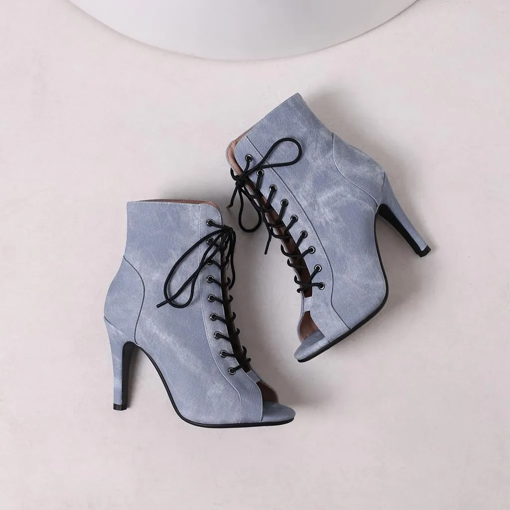 Women's Sexy Peep Toe Stilettos High Heels Ankle Booties Fashion Lace Up Dance Dressy Heeled Sandals