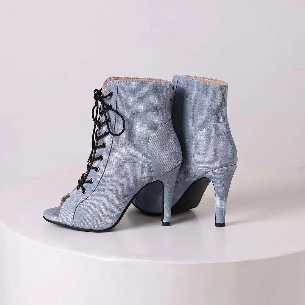 Women's Sexy Peep Toe Stilettos High Heels Ankle Booties Fashion Lace Up Dance Dressy Heeled Sandals