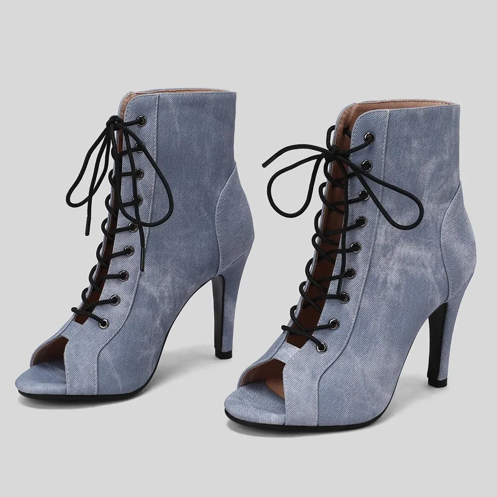 Women's Sexy Peep Toe Stilettos High Heels Ankle Booties Fashion Lace Up Dance Dressy Heeled Sandals