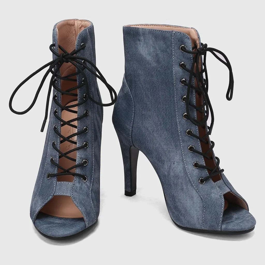 Women's Sexy Peep Toe Stilettos High Heels Ankle Booties Fashion Lace Up Dance Dressy Heeled Sandals