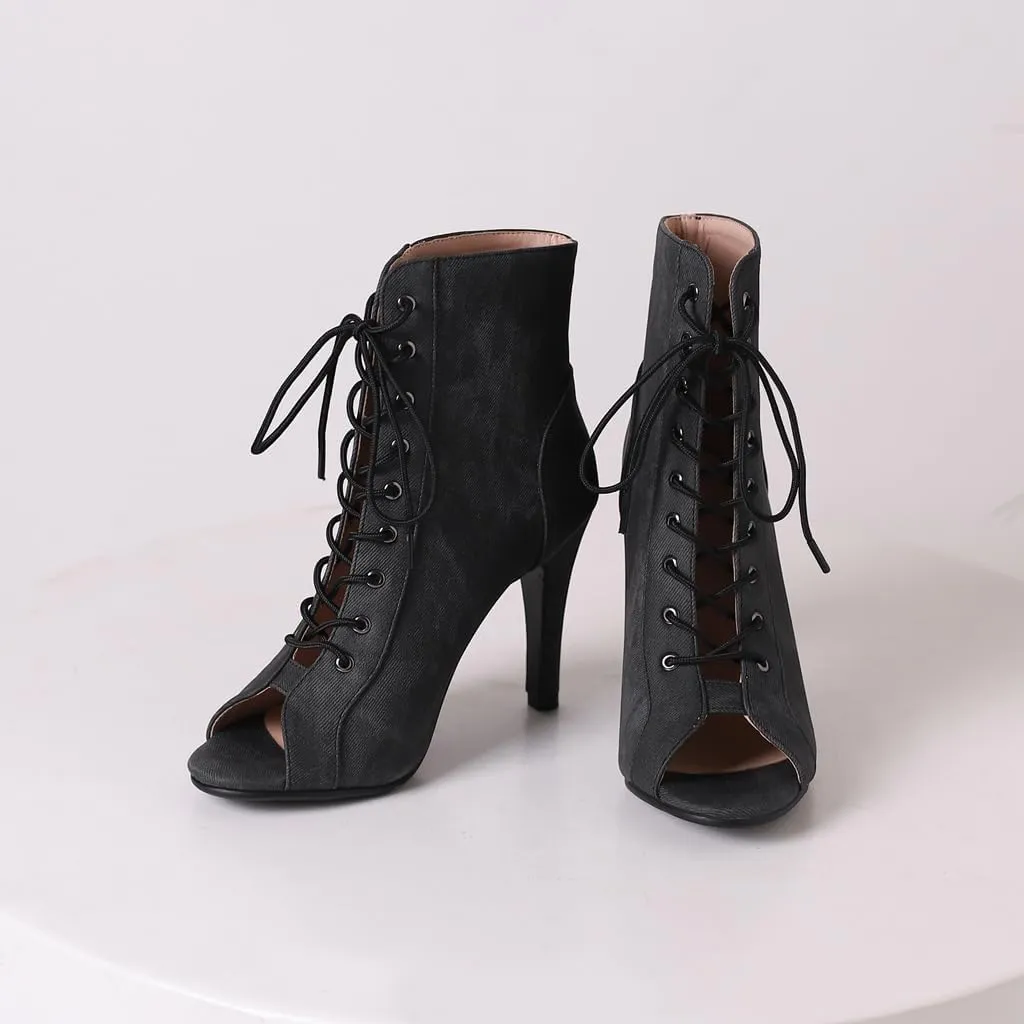 Women's Sexy Peep Toe Stilettos High Heels Ankle Booties Fashion Lace Up Dance Dressy Heeled Sandals