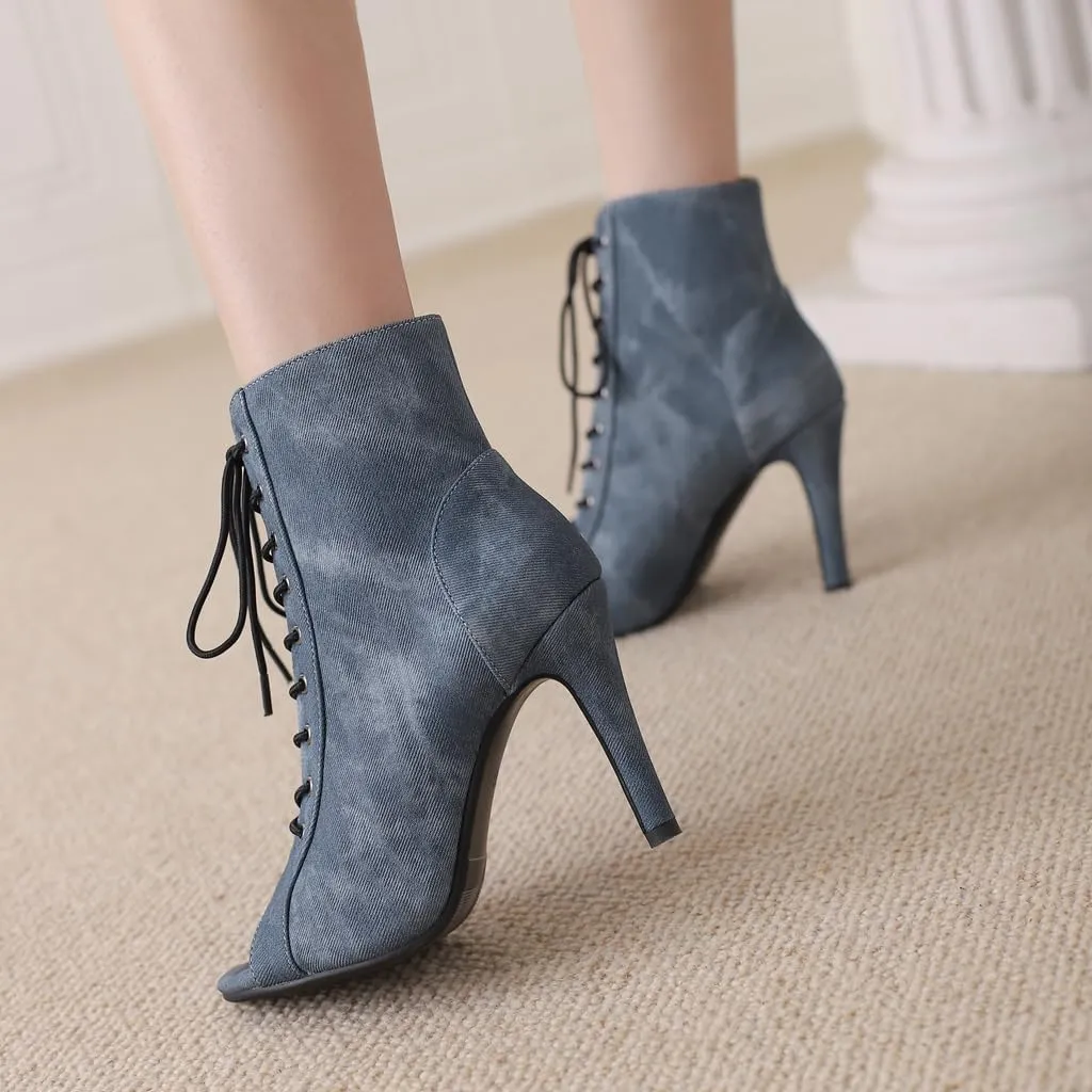 Women's Sexy Peep Toe Stilettos High Heels Ankle Booties Fashion Lace Up Dance Dressy Heeled Sandals