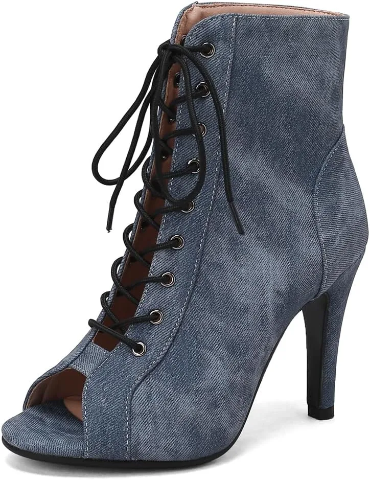 Women's Sexy Peep Toe Stilettos High Heels Ankle Booties Fashion Lace Up Dance Dressy Heeled Sandals