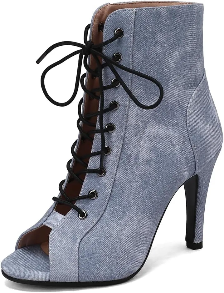 Women's Sexy Peep Toe Stilettos High Heels Ankle Booties Fashion Lace Up Dance Dressy Heeled Sandals