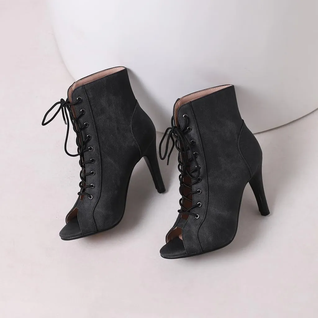 Women's Sexy Peep Toe Stilettos High Heels Ankle Booties Fashion Lace Up Dance Dressy Heeled Sandals