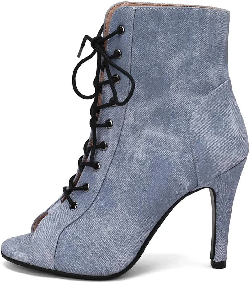 Women's Sexy Peep Toe Stilettos High Heels Ankle Booties Fashion Lace Up Dance Dressy Heeled Sandals