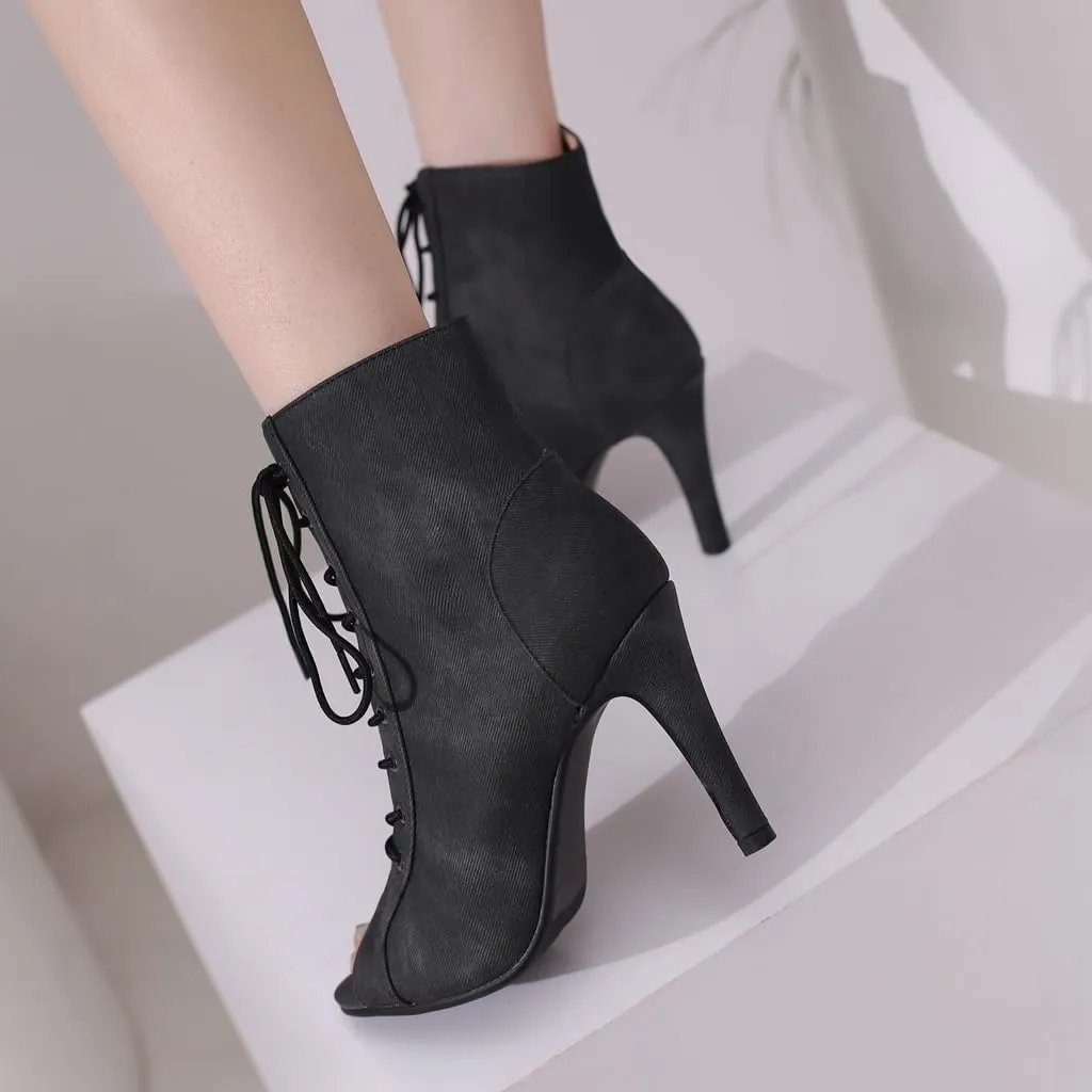 Women's Sexy Peep Toe Stilettos High Heels Ankle Booties Fashion Lace Up Dance Dressy Heeled Sandals