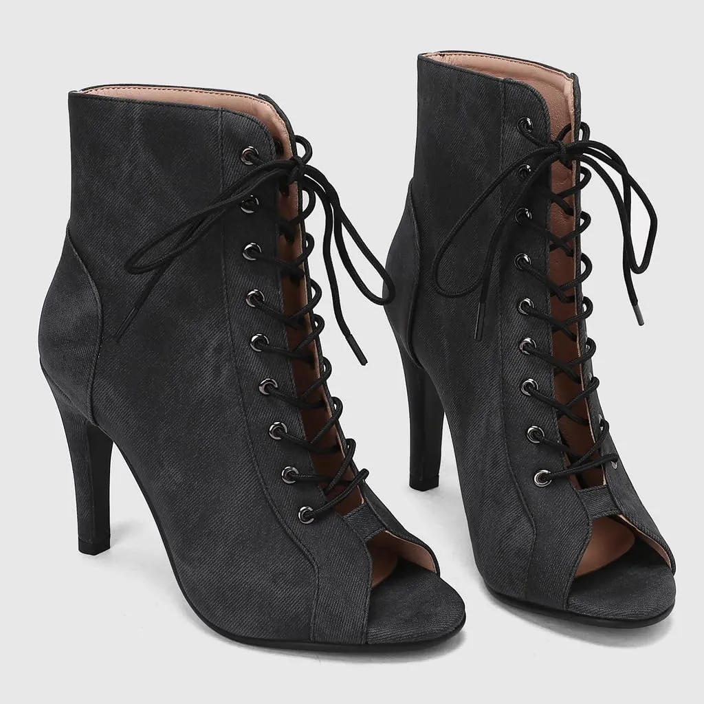 Women's Sexy Peep Toe Stilettos High Heels Ankle Booties Fashion Lace Up Dance Dressy Heeled Sandals