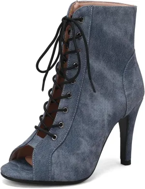 Women's Sexy Peep Toe Stilettos High Heels Ankle Booties Fashion Lace Up Dance Dressy Heeled Sandals