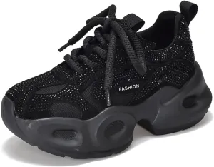 Women's Shiny Rhinestone Chunky Platform Fashion Sneakers Comfortable Mesh Wedge Heel Non-Slip Height-Enhancing Party Carnival Dad Shoes