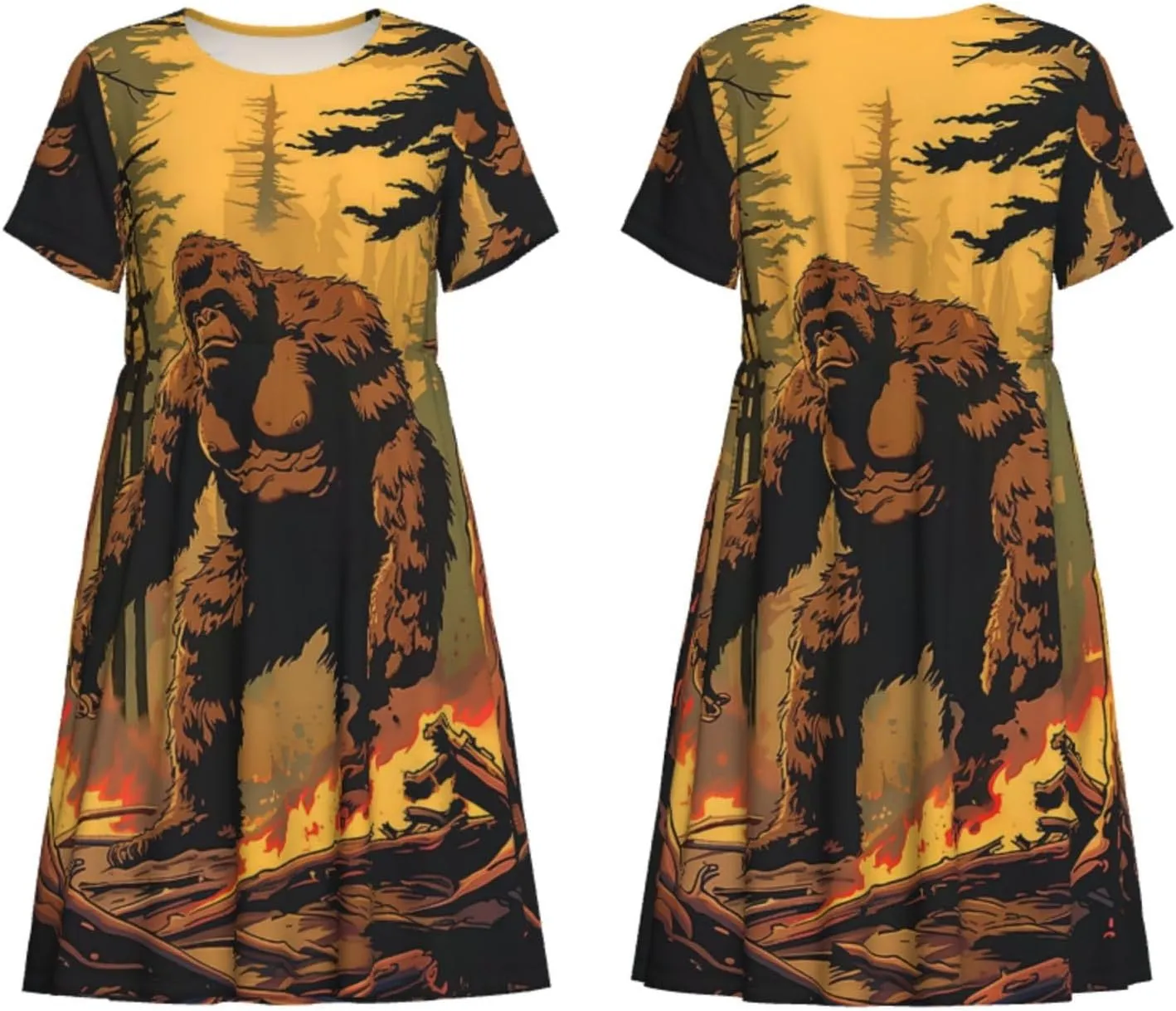 Women's Short Sleeve Round Neck Starry Night Sky Santa Claus Print A-Line Summer Casual Dress with Pockets,
