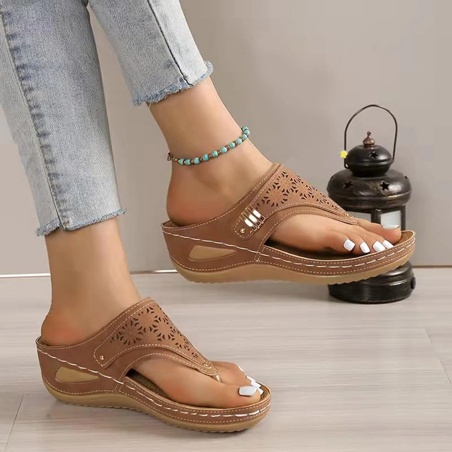 Womens Slides Orthopedic Sandals Summer Dressy Wedge Shoes Casual Walking Sandals with Comfortable Plantar Fasciitis