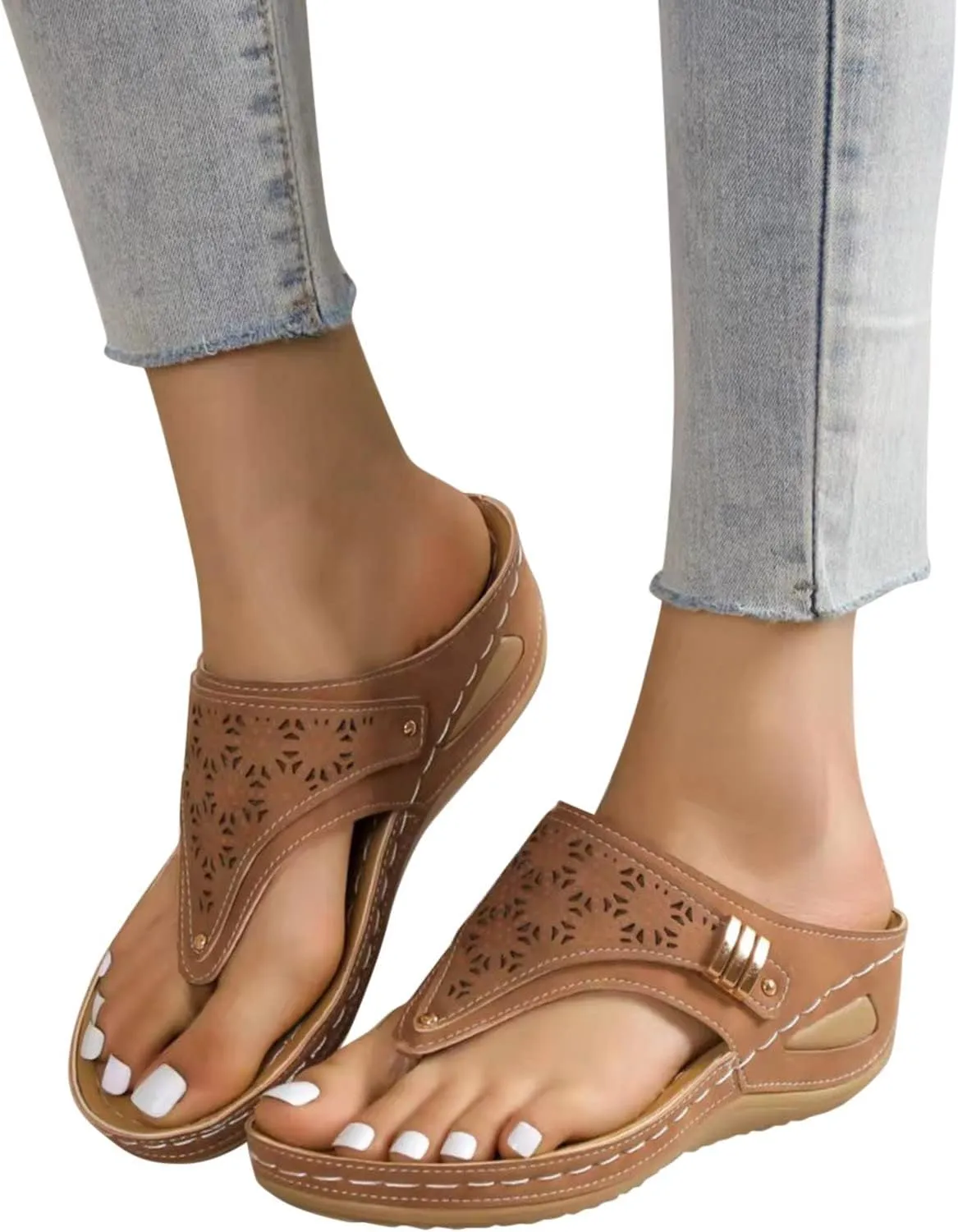 Womens Slides Orthopedic Sandals Summer Dressy Wedge Shoes Casual Walking Sandals with Comfortable Plantar Fasciitis