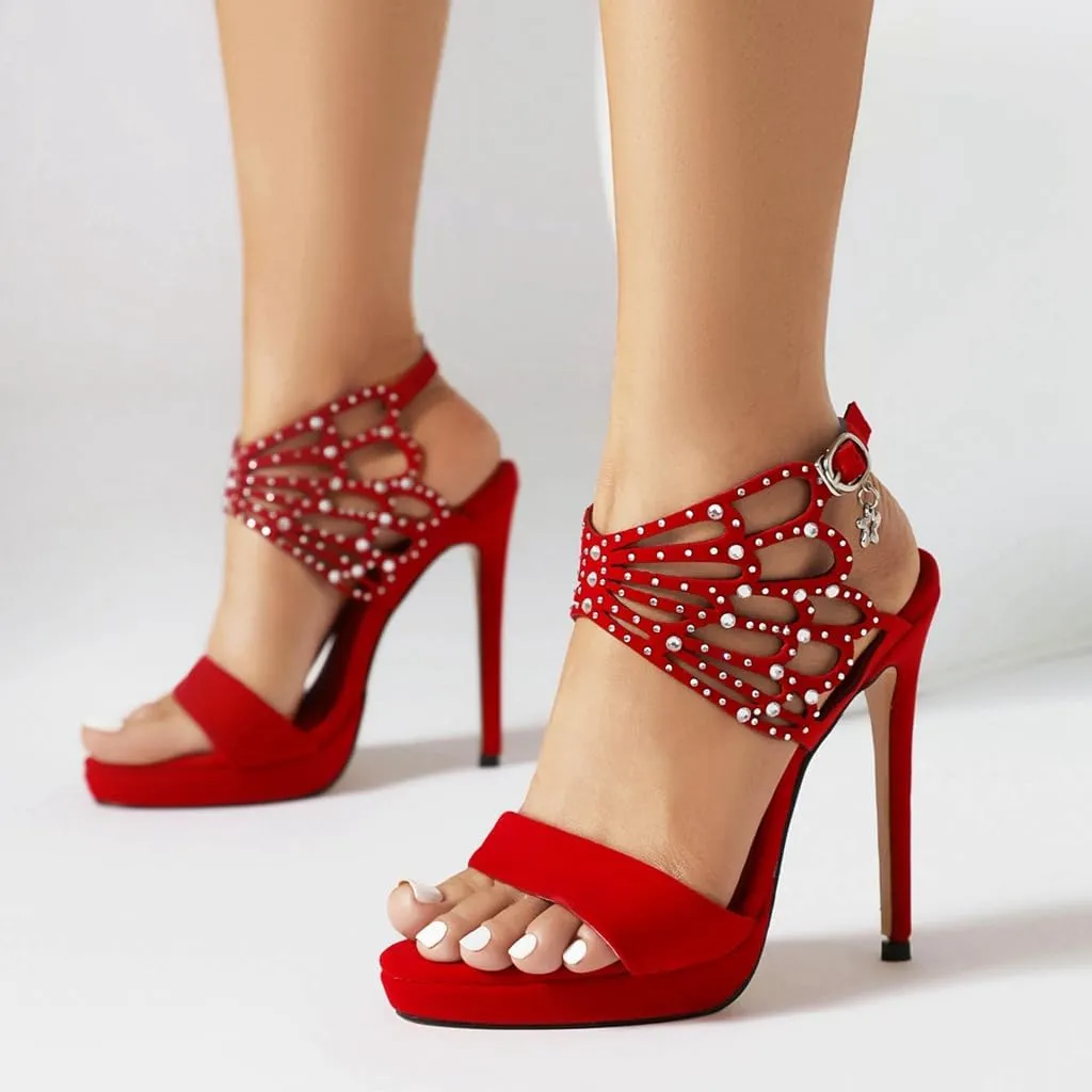 Women's Sparkly Rhinestone Stilettos High Heel Evening Sandals Sexy Platform Open Toe Wedding Party Heeled Sandal