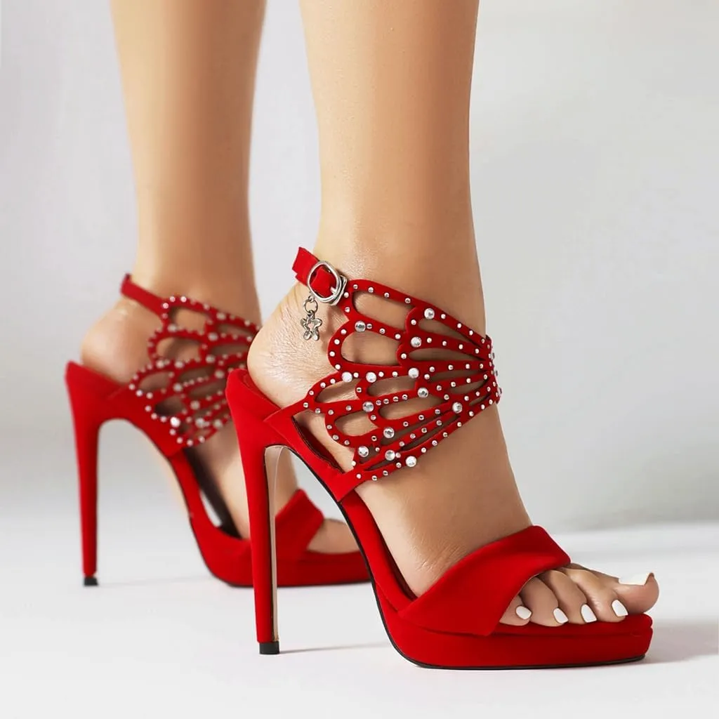 Women's Sparkly Rhinestone Stilettos High Heel Evening Sandals Sexy Platform Open Toe Wedding Party Heeled Sandal