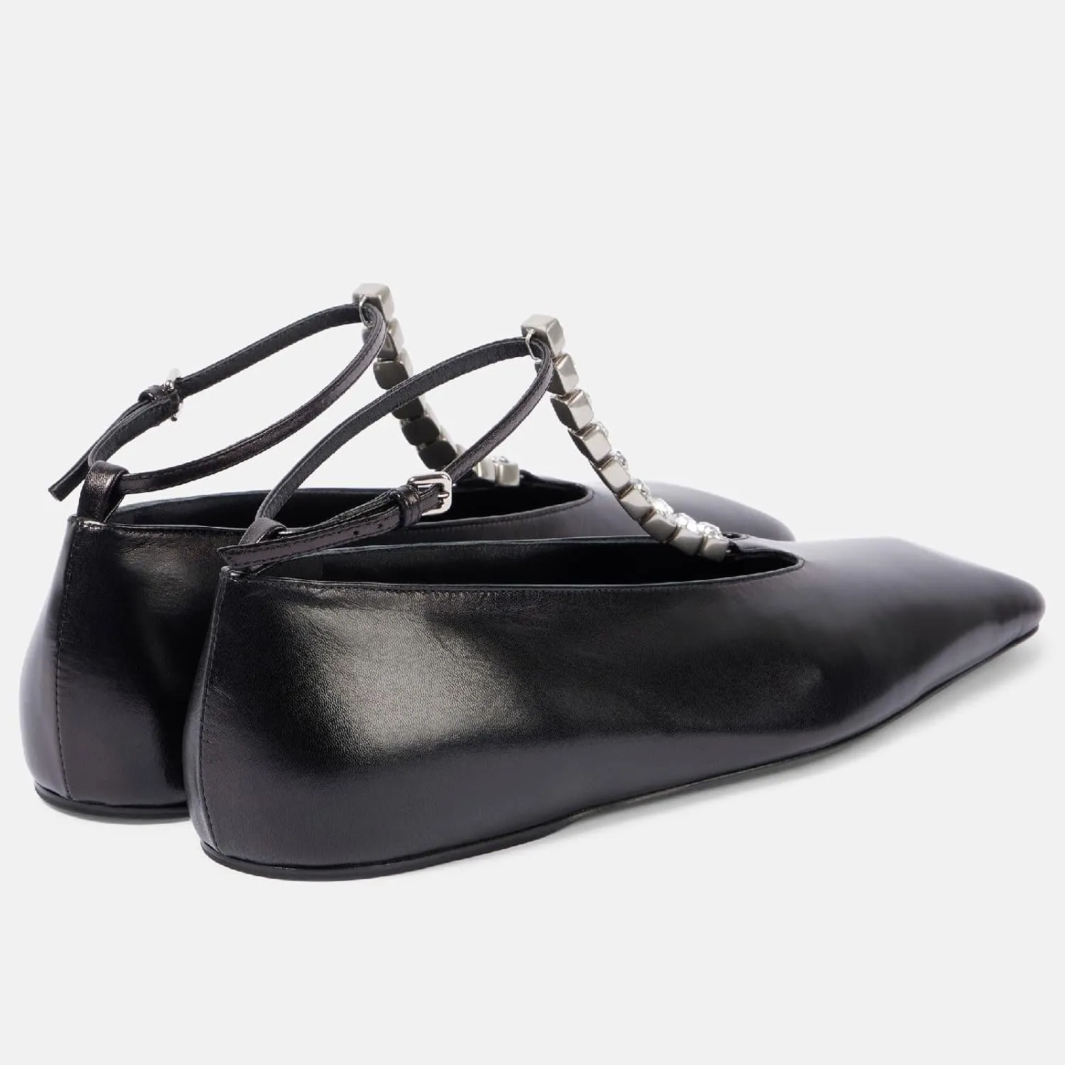 Women's Square Toe Ballet Flats Fashion T-Strap with Crystal Bar Flat Shoes Closed Toe Ankle Straps with Buckle Casual Office Dressy Flats for Women