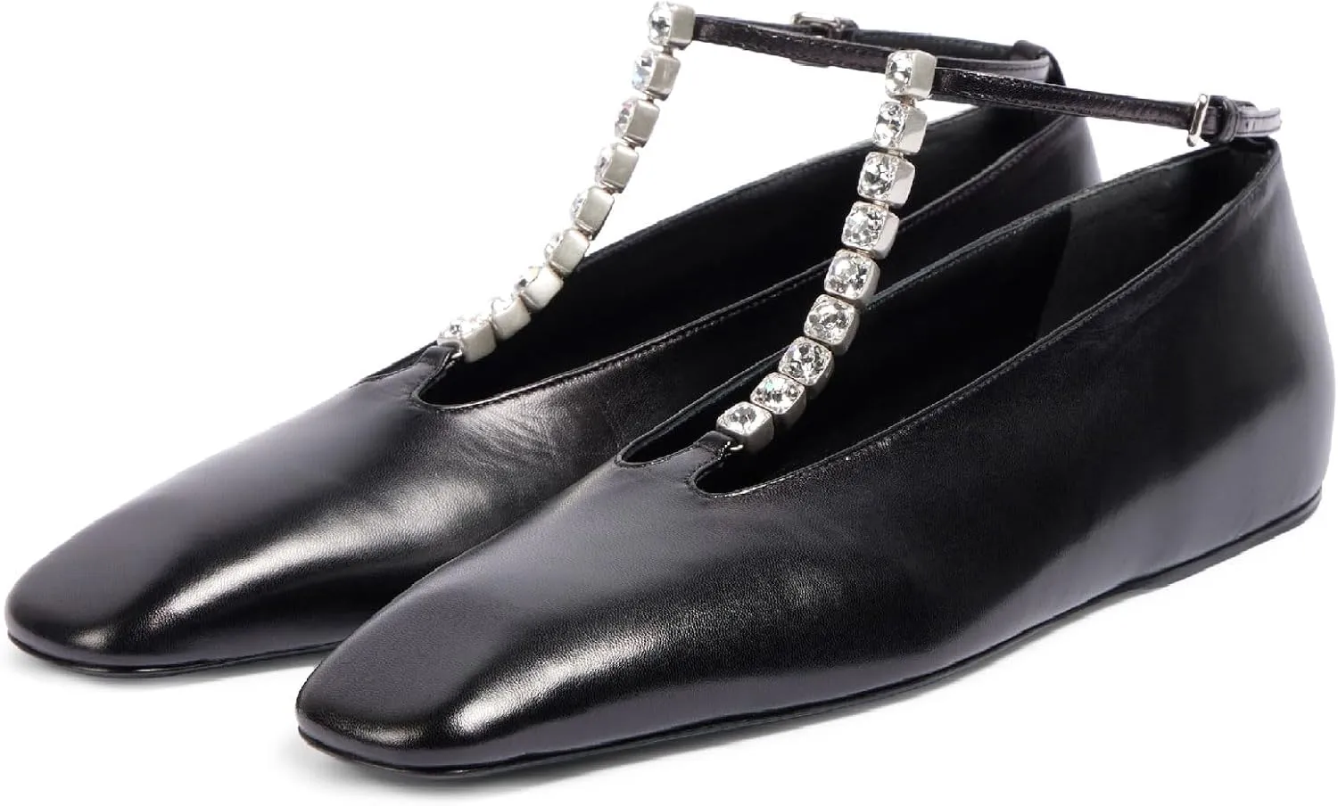 Women's Square Toe Ballet Flats Fashion T-Strap with Crystal Bar Flat Shoes Closed Toe Ankle Straps with Buckle Casual Office Dressy Flats for Women