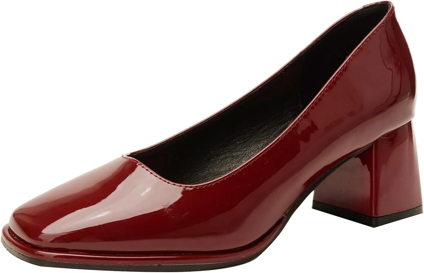 Women's Square Toe Patent Leather Chunky Heel Pumps Classic Slip On Mid Block Heel Office Business Dress Shoes Daily Breathable Non-Slip Casual Shoes