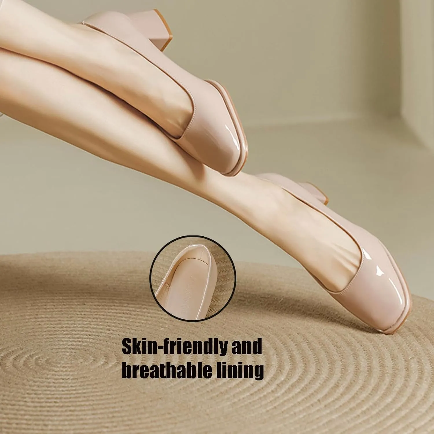 Women's Square Toe Patent Leather Chunky Heel Pumps Classic Slip On Mid Block Heel Office Business Dress Shoes Daily Breathable Non-Slip Casual Shoes
