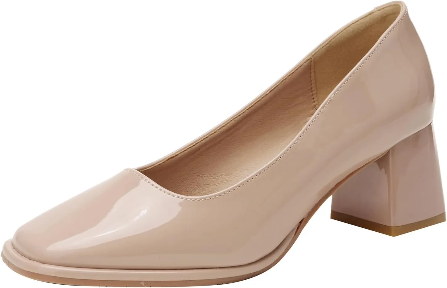 Women's Square Toe Patent Leather Chunky Heel Pumps Classic Slip On Mid Block Heel Office Business Dress Shoes Daily Breathable Non-Slip Casual Shoes