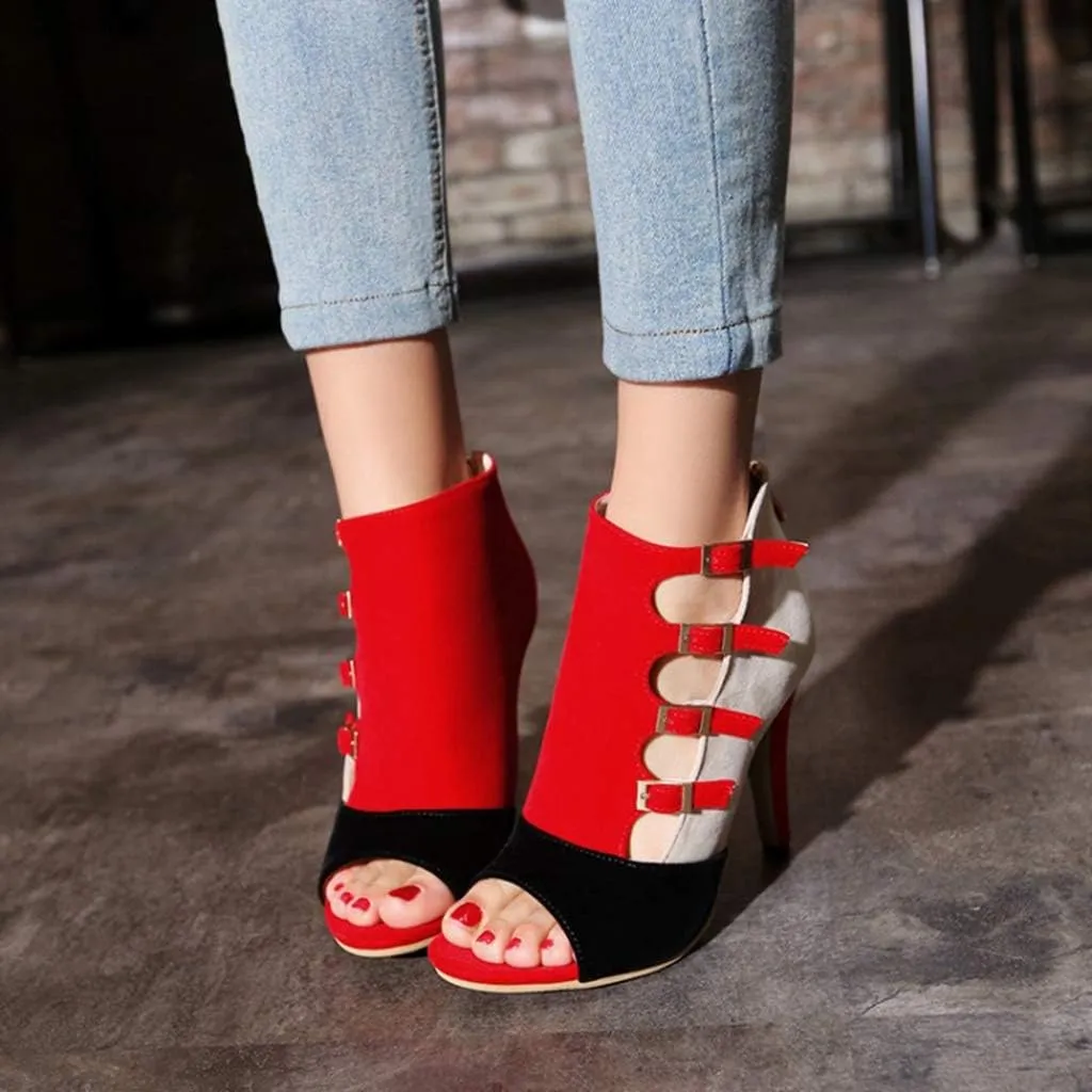 Women's Stilettos High Heel Sandals Sexy Peep Toe Buckle Strappy Zipper Dress Pumps Caged Booties