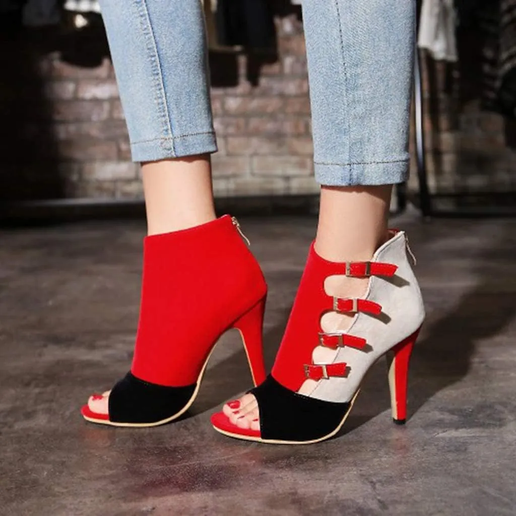 Women's Stilettos High Heel Sandals Sexy Peep Toe Buckle Strappy Zipper Dress Pumps Caged Booties