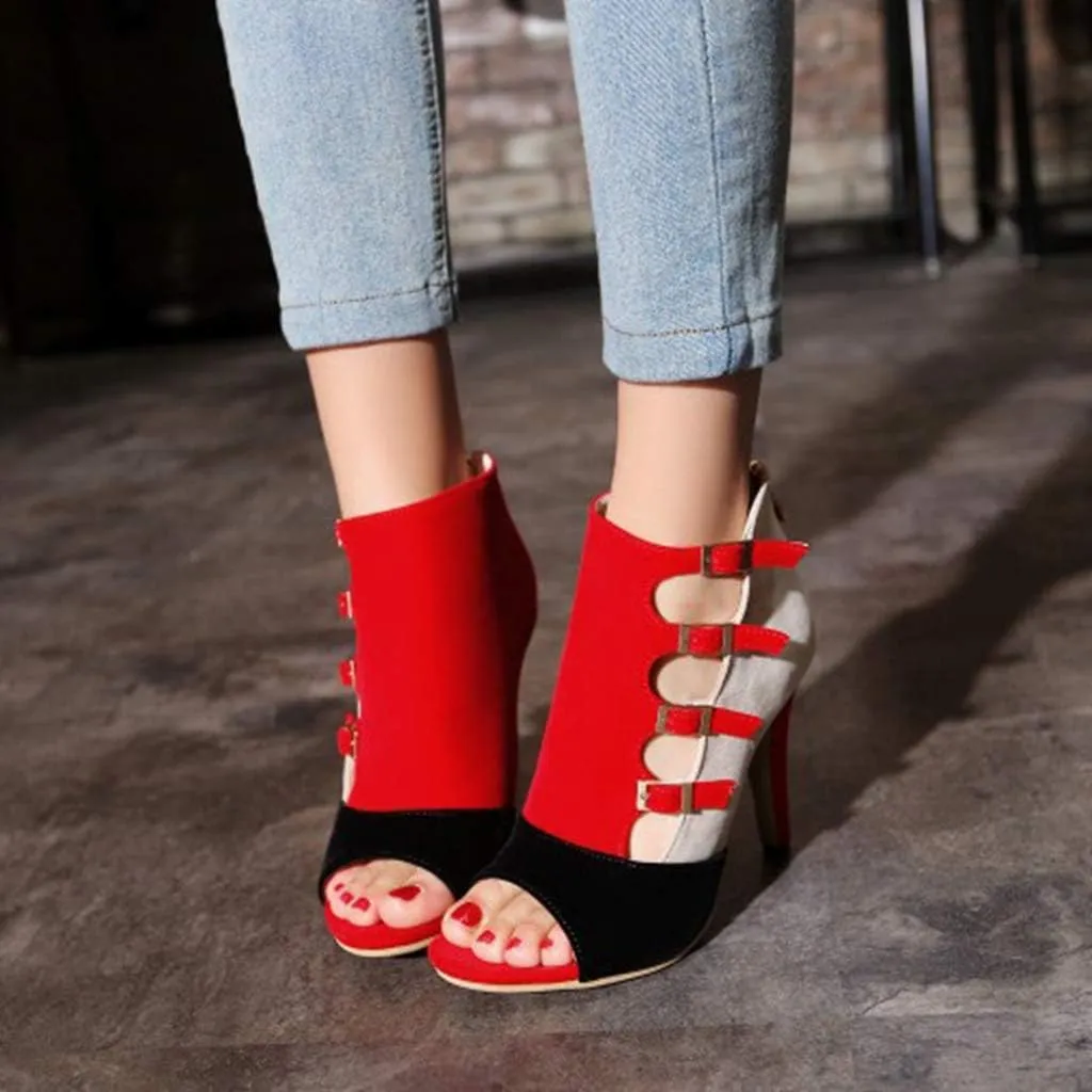 Women's Stilettos High Heel Sandals Sexy Peep Toe Buckle Strappy Zipper Dress Pumps Caged Booties