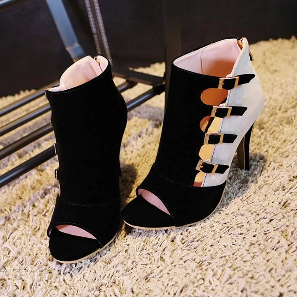Women's Stilettos High Heel Sandals Sexy Peep Toe Buckle Strappy Zipper Dress Pumps Caged Booties
