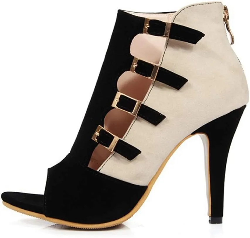 Women's Stilettos High Heel Sandals Sexy Peep Toe Buckle Strappy Zipper Dress Pumps Caged Booties