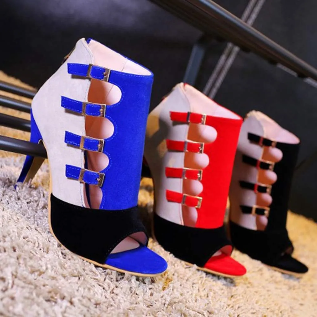 Women's Stilettos High Heel Sandals Sexy Peep Toe Buckle Strappy Zipper Dress Pumps Caged Booties