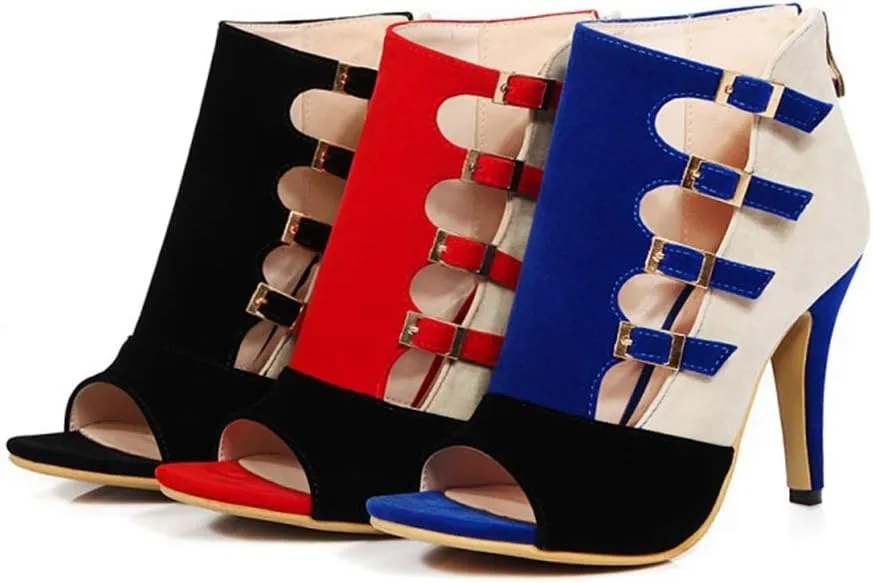 Women's Stilettos High Heel Sandals Sexy Peep Toe Buckle Strappy Zipper Dress Pumps Caged Booties