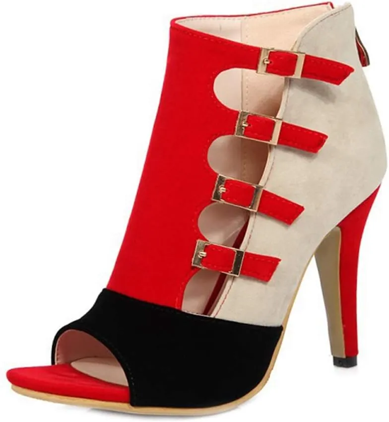 Women's Stilettos High Heel Sandals Sexy Peep Toe Buckle Strappy Zipper Dress Pumps Caged Booties
