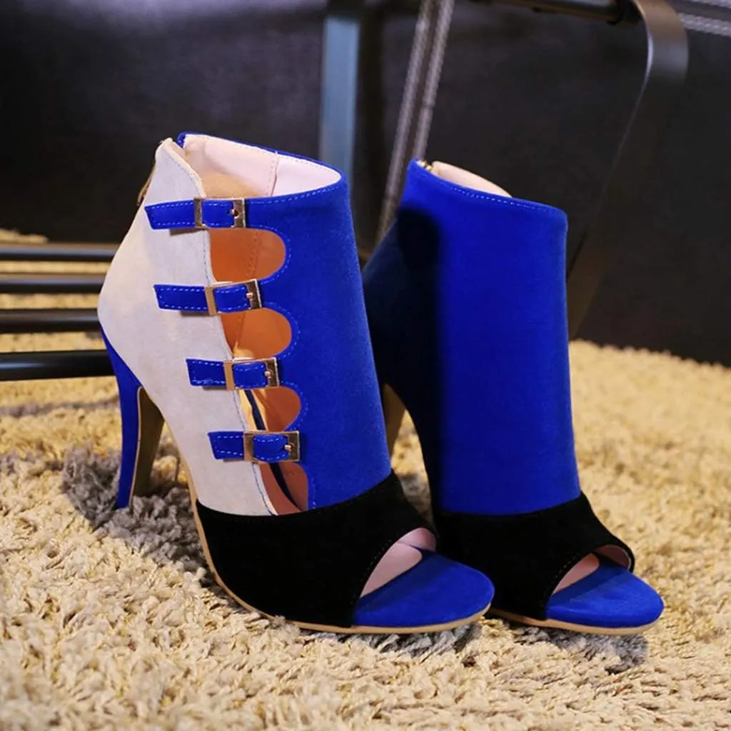 Women's Stilettos High Heel Sandals Sexy Peep Toe Buckle Strappy Zipper Dress Pumps Caged Booties