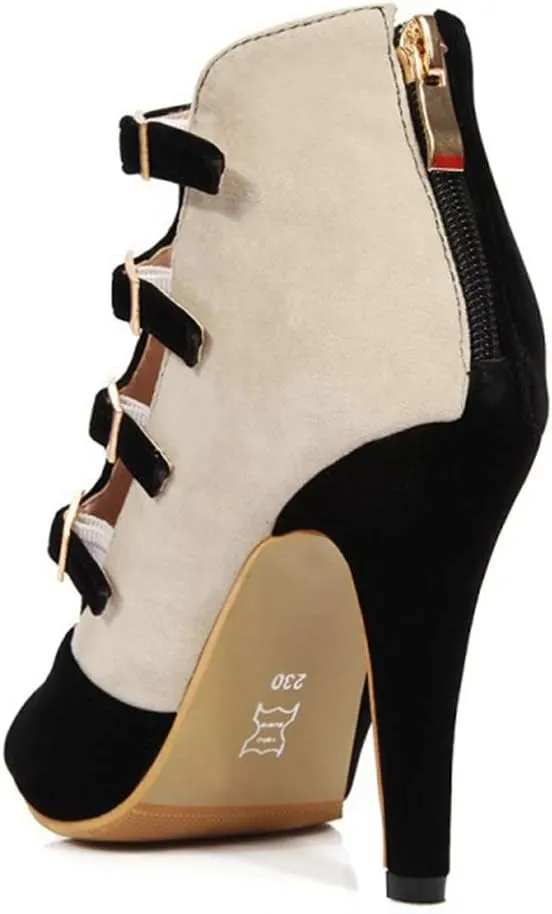 Women's Stilettos High Heel Sandals Sexy Peep Toe Buckle Strappy Zipper Dress Pumps Caged Booties