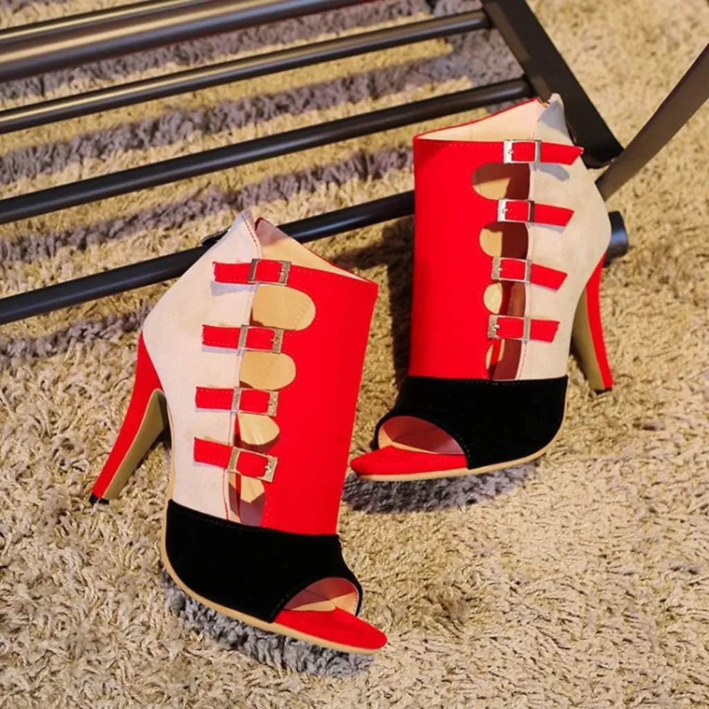 Women's Stilettos High Heel Sandals Sexy Peep Toe Buckle Strappy Zipper Dress Pumps Caged Booties