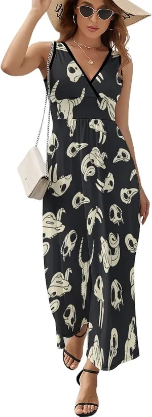 Womens Summer Maxi Dress Various Skulls Birds Sundress Casual Sleeveless Long Dress